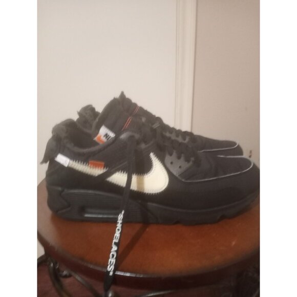 Nike Air Max 90 OFF-WHITE Black 2019 Size 9.5 Pre-Owned AA7293-001 - Picture 1 of 15